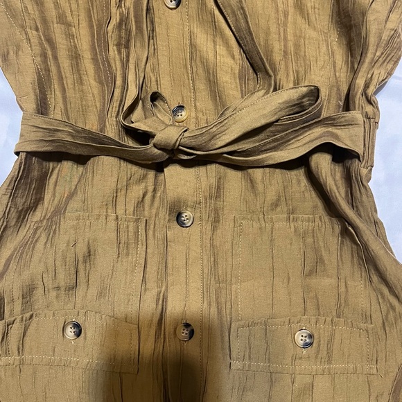 Zara Shirt Dress Tan Camel Color Pockets Belt Long Sleeve Size X-small Collar - Picture 12 of 15